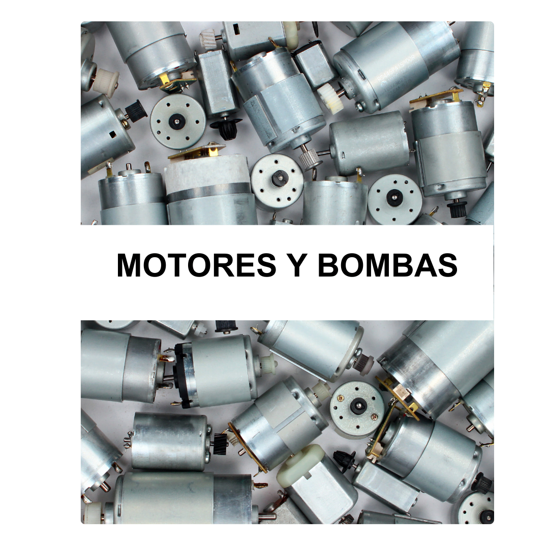 Foto bombas con texto "motores y bombas". Jabellan hace logística e importación de mecanizados CNC